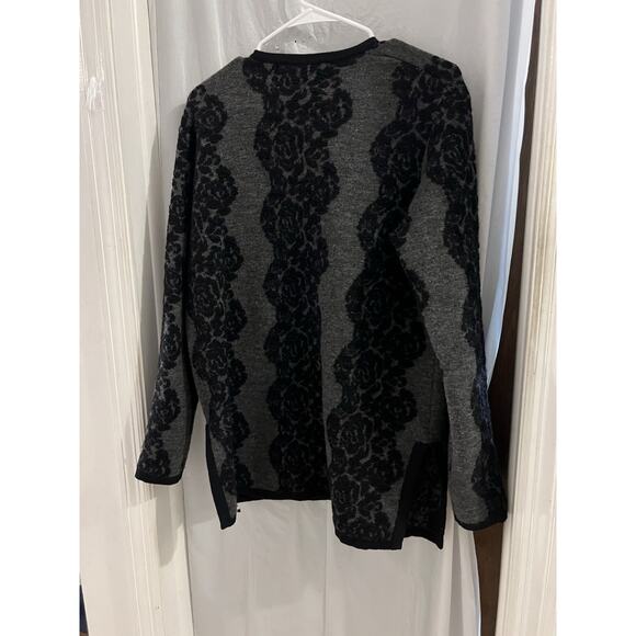 Jennifer Roberts Black Gray Wool Faux Lace Detail Tunic Sweater Sz L As Is - Picture 6 of 6
